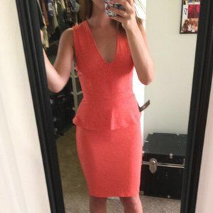 Coral Peplum Midi Dress